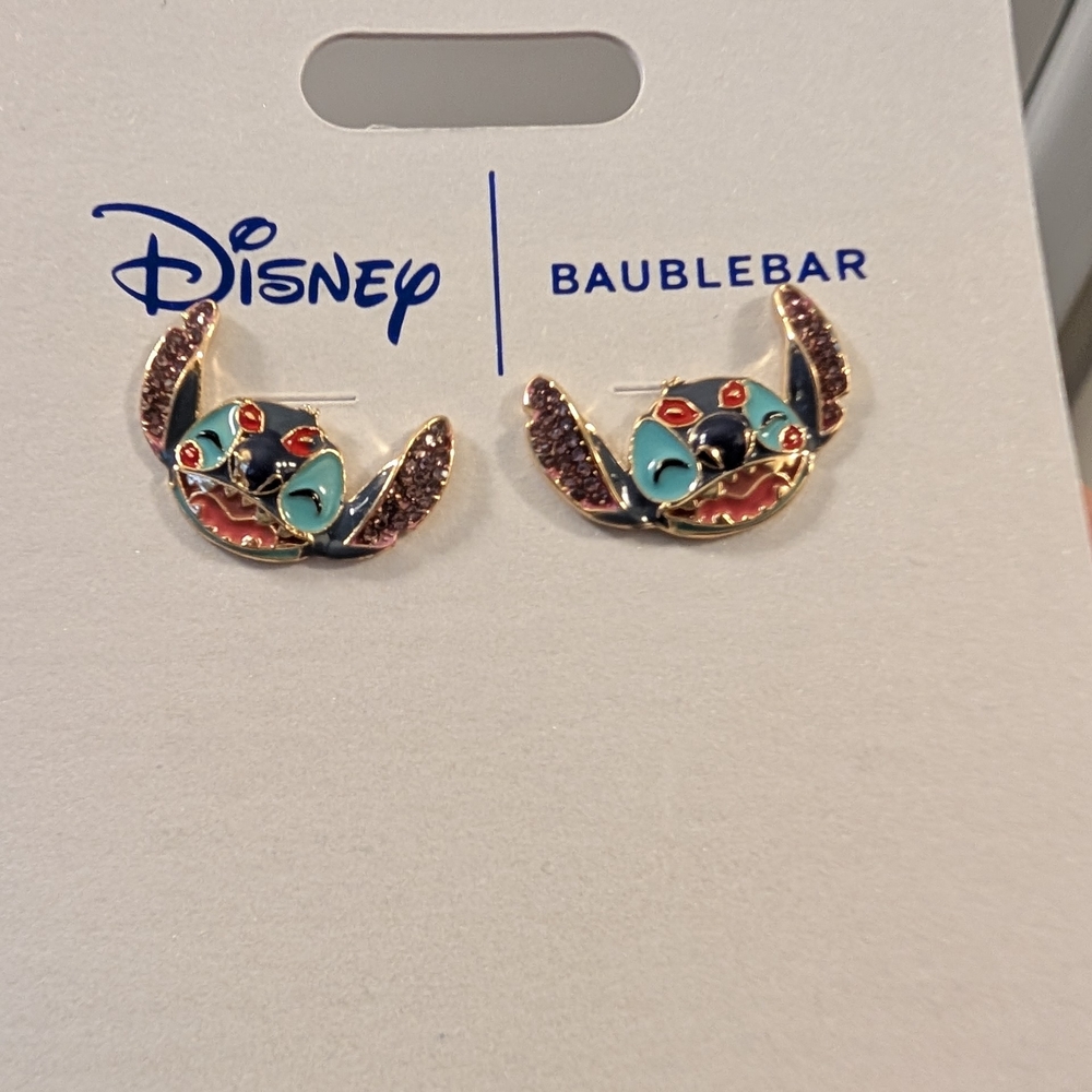 Disney Baublebar Gold and Silver Stitch With Kisses Earrings NWT - Picture 2 of 3